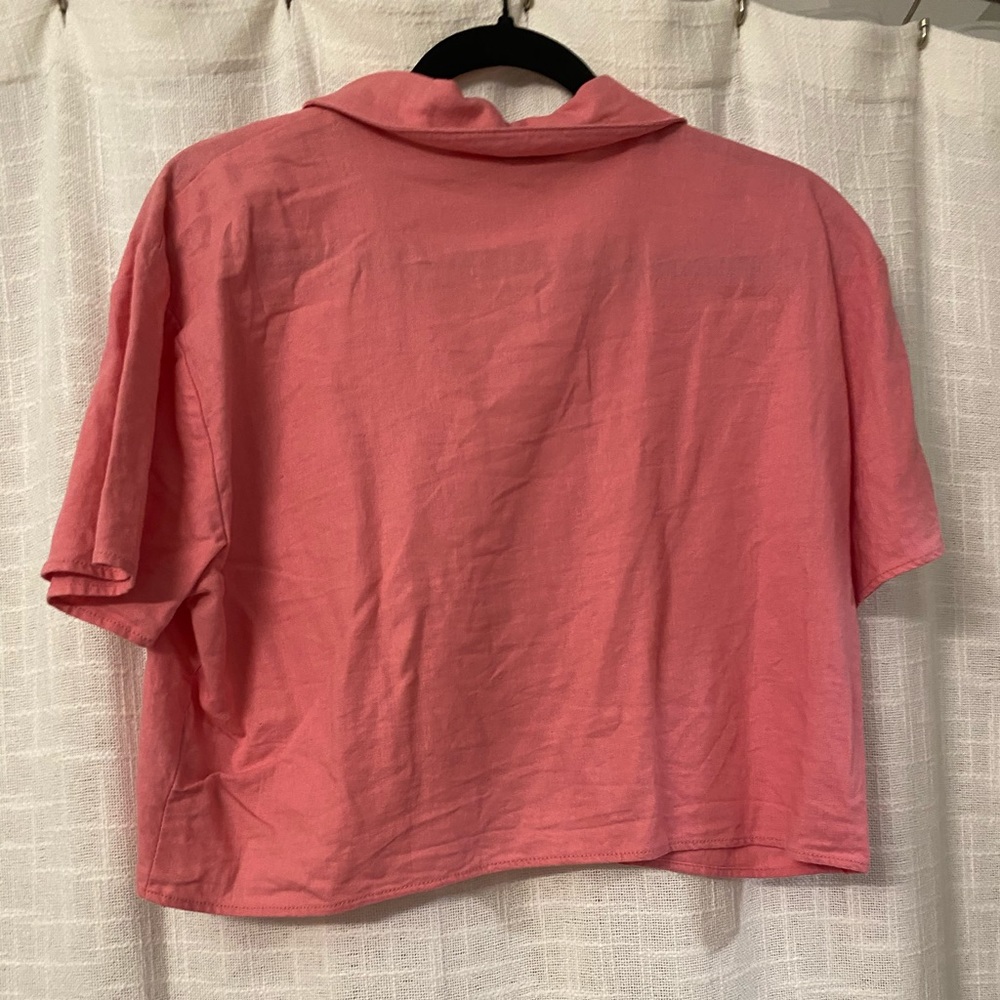 Pink Crop Button Down - Picture 3 of 3
